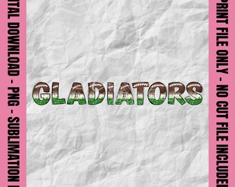 Letras de garabatos de gladiadores, Png de gladiadores, Png de fútbol de gladiadores, Sublimación de gladiadores, Mascota escolar DTF DTG, Deportes juveniles