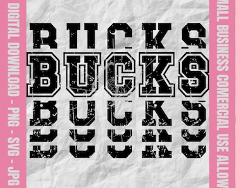 Bucks Stacked Varsity svg, Bucks svg, Bucks Fußball svg, Bucks jubeln Png, Bucks Baseball Design, Schulmaskottchen svg & png, Jugendsport