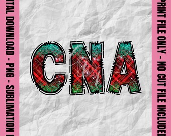 Christmas Plaid CNA Png, Doodle Text CNA Png, Holiday CNA Shirt, Winter Cna Sublimation, Christmas Cna Print Design