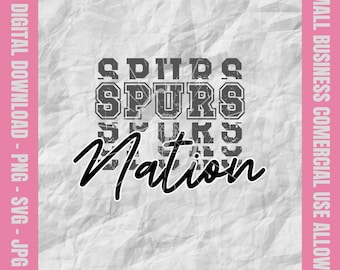 Spurs Nation Svg, Spurs Svg, Spurs Football Svg, Spurs Cheer Png, Spurs Baseball Design, Mascotte della scuola Svg e Png, Sport giovanili