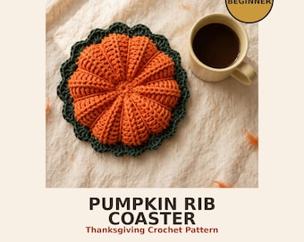Pumpkin Coaster Crochet Pattern, Learn Front Post Stitches, Thanksgiving Fall PDF Beginner, Harvest Ribbed Decor Gift