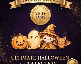 750 kolorowanek na Halloween dla dzieci, mega pakiet, kawaii dynia duch czarownica upiorna słodka kolekcja, ogromny pakiet premium do pobrania w formacie PDF