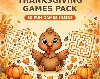 Spelletjespakket voor Thanksgiving voor kinderen | 30 printbare activiteiten (PDF)