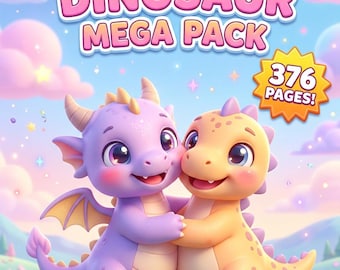 Draken- en dinosauruskleurplaten, activiteitenpakket met 376 pagina's voor kinderen, printbaar kleurboek, megabundel