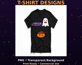 Pakiet 1000 projektów koszulek na Halloween w formacie PNG, upiorne, urocze, kawaii, przezroczyste tło, projekty koszulek do druku na żądanie, pobieranie cyfrowe