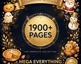 Mega pakiet 1900 kolorowanek dla dzieci, kolekcja kawaii na Halloween, Boże Narodzenie, Święto Dziękczynienia, pakiet Ultimate Premium Everything do pobrania w formacie PDF