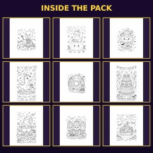 Inside the pack preview grid — six spooky cute Halloween coloring pages, printable