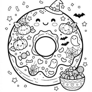 Pumpkin donut mandala coloring page — fun Halloween printable activity for kids