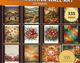 Paquete de láminas decorativas para pared de Acción de Gracias, 335 láminas de otoño, decoración de cosecha (descarga digital)