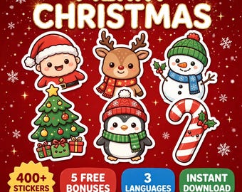 Meer dan 400 kerststickers, 45 vellen, 5 gratis bonusstickers (direct te downloaden)