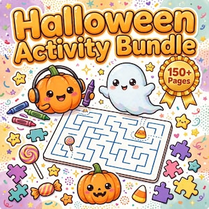 Halloween-Aktivitätenpaket für Kinder | 154 Seiten mit Ausmalbildern, Labyrinthen und Spielen (Digitaler Download)