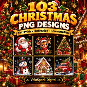 Christmas PNG Bundle, 103 Sublimation Designs, Nutcracker Gothmas Cute Santa, T-Shirt Clipart POD Bundle, Digital Download