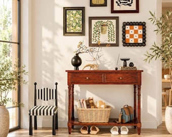 Traditional Wood Console Table with Two Drawers and Lower Shelf for Entryway Hallway