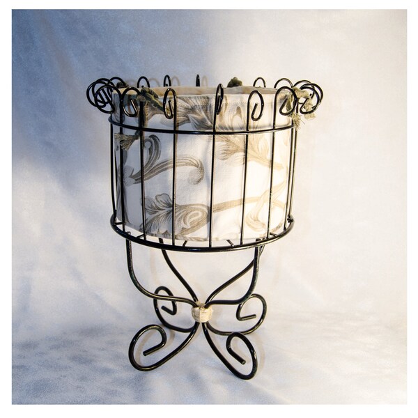 Upcycled Black Wire Basket with Green Floral Cotton Liner