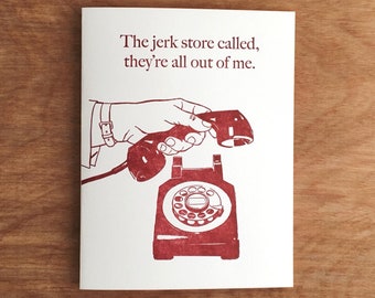 The Jerk Store. Letterpress Apology Card.