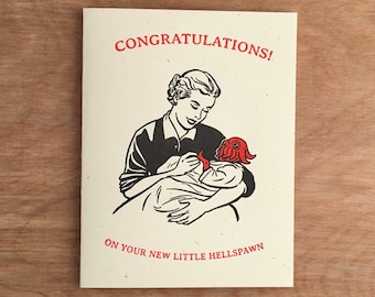 Hellspawn. New baby maternity congratulations cthulhu monster premium greeting card.