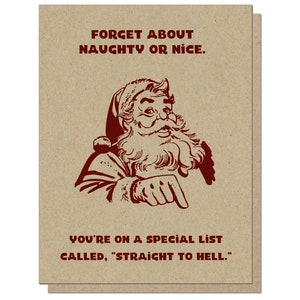 Straight to Hell | Funny Christmas Card | Letterpress Greeting Card | Holiday Santa Vintage Modern