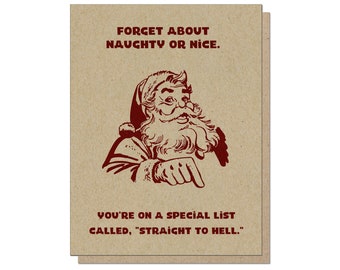 Straight to Hell | Funny Christmas Card | Letterpress Greeting Card | Holiday Santa Vintage Modern