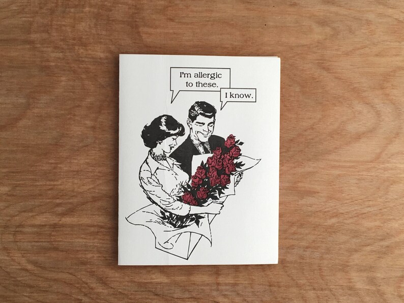 Allergic to Roses Letterpress Card. Funny Anti Romance Card. - Etsy
