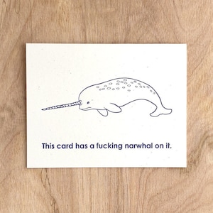 Narwhal Letterpress Blank Handmade Greeting Card Mature