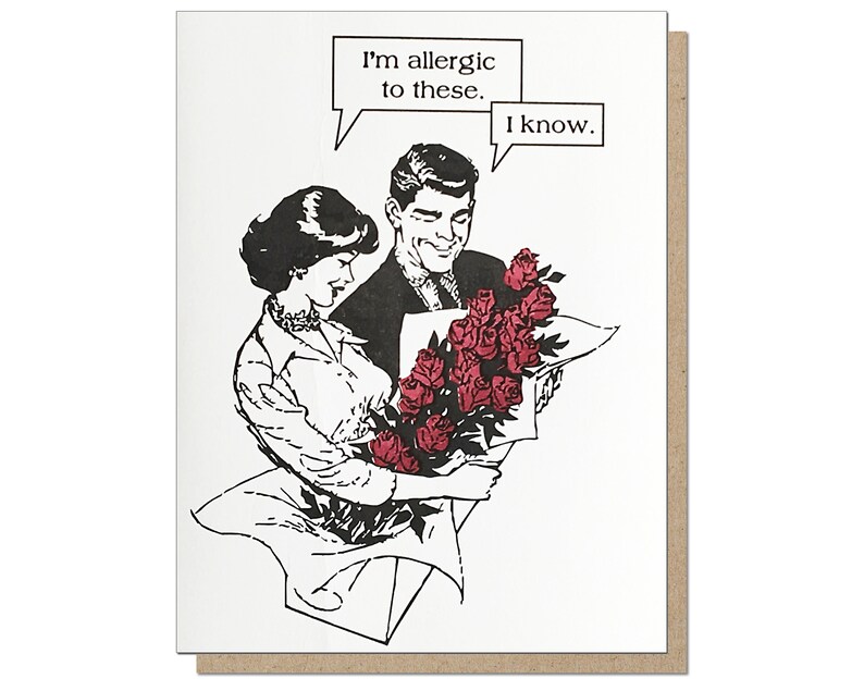 Allergic to Roses Letterpress Card. Funny Anti Romance Card. - Etsy