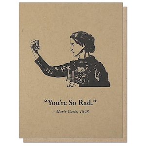 Eres tan genial Marie Curie Amistad romántica Divertida tarjeta de ciencia oscura