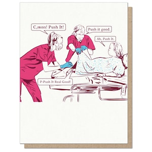 Push It Good | Funny Maternity Pregnancy New Baby Shower Greeting Card | Mom Gift