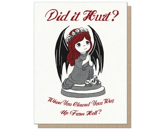 Did it Hurt | Angel Statue Demon Devil Girl | Funny Pick Up Line Greeting Card