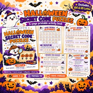 Halloween Secret Code Puzzles – Pumpkin Alphabet Decoder, Hidden Messages & Jokes (Digital Download)