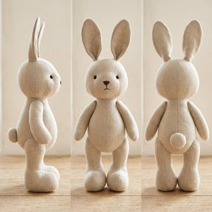Rounded Rabbit Plush Sewing Pattern, 25 cm Stuffed Bunny (PDF Tutorial)