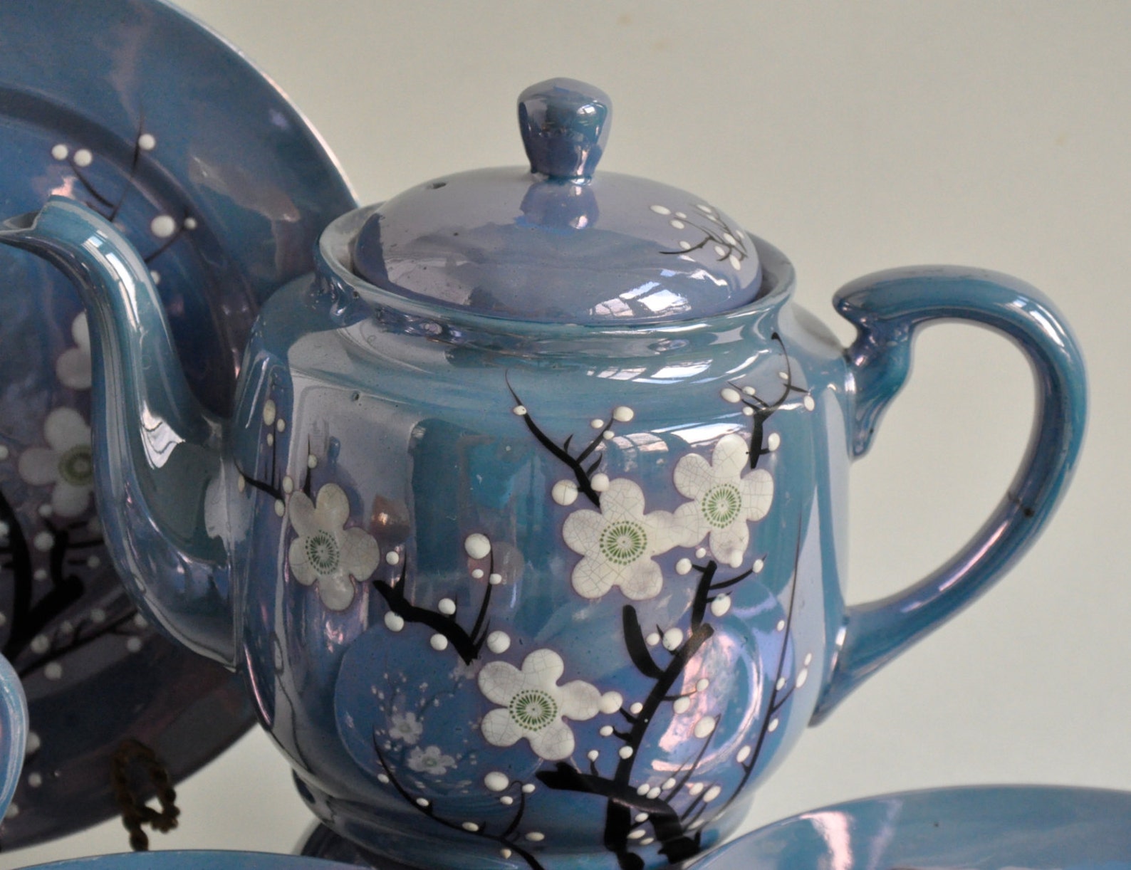 Cherry Blossom Lusterware Made in Japan Blue and Peach Etsy