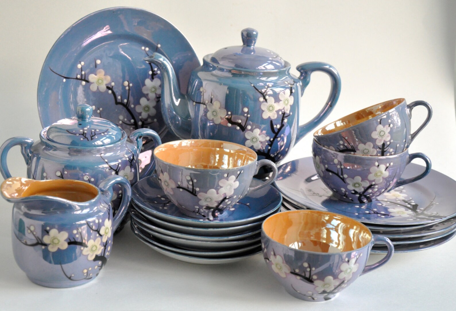 Cherry Blossom Lusterware Made in Japan Blue and Peach Etsy