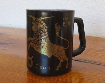 Vintage Taurus Zodiac Sign of the Bull Milk Glass Mug Fire King Astrology 70's