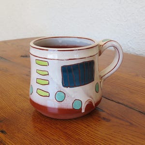 Studio Art Pottery Glazed Coffee Mug Redware Geometric Signed Chanda Zea