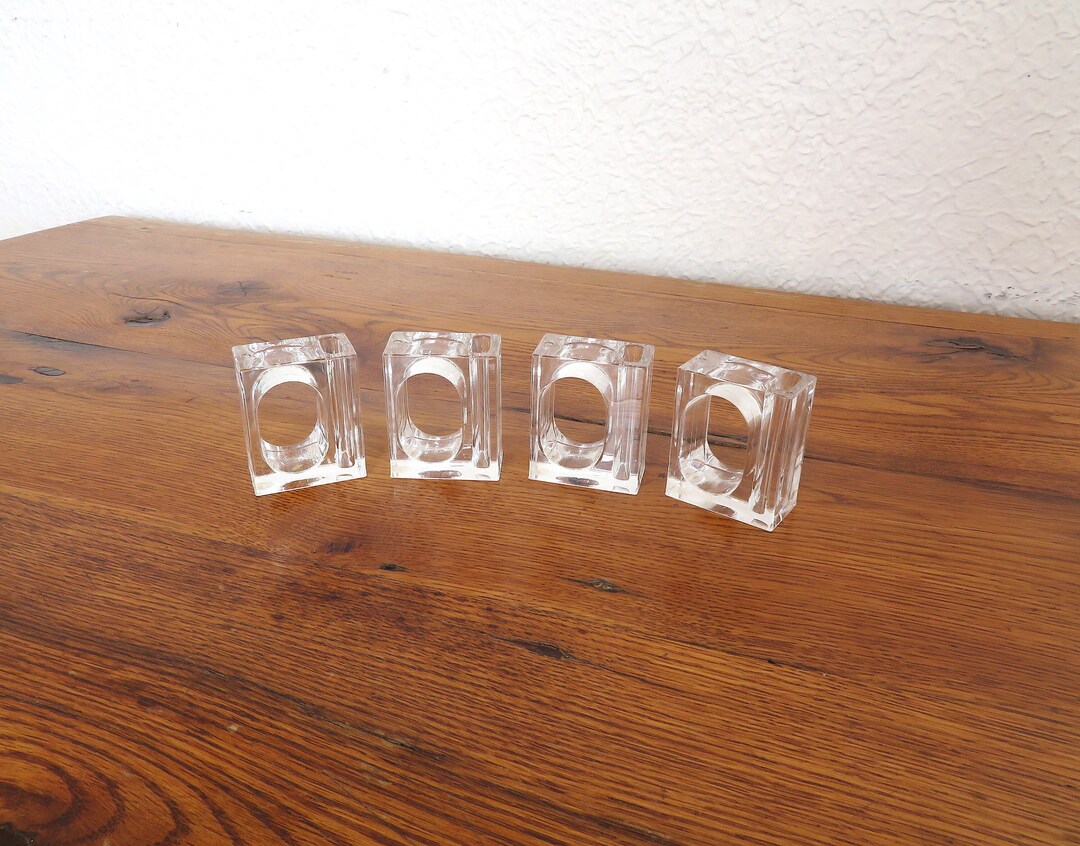 Vintage Clear Acrylic Napkin Rings Square Flower Holder Set of Etsy
