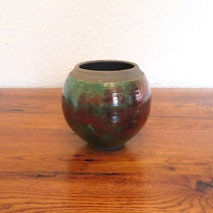 Vintage Raku Pottery Vase Studio Artist Signed Iridescent Metallic