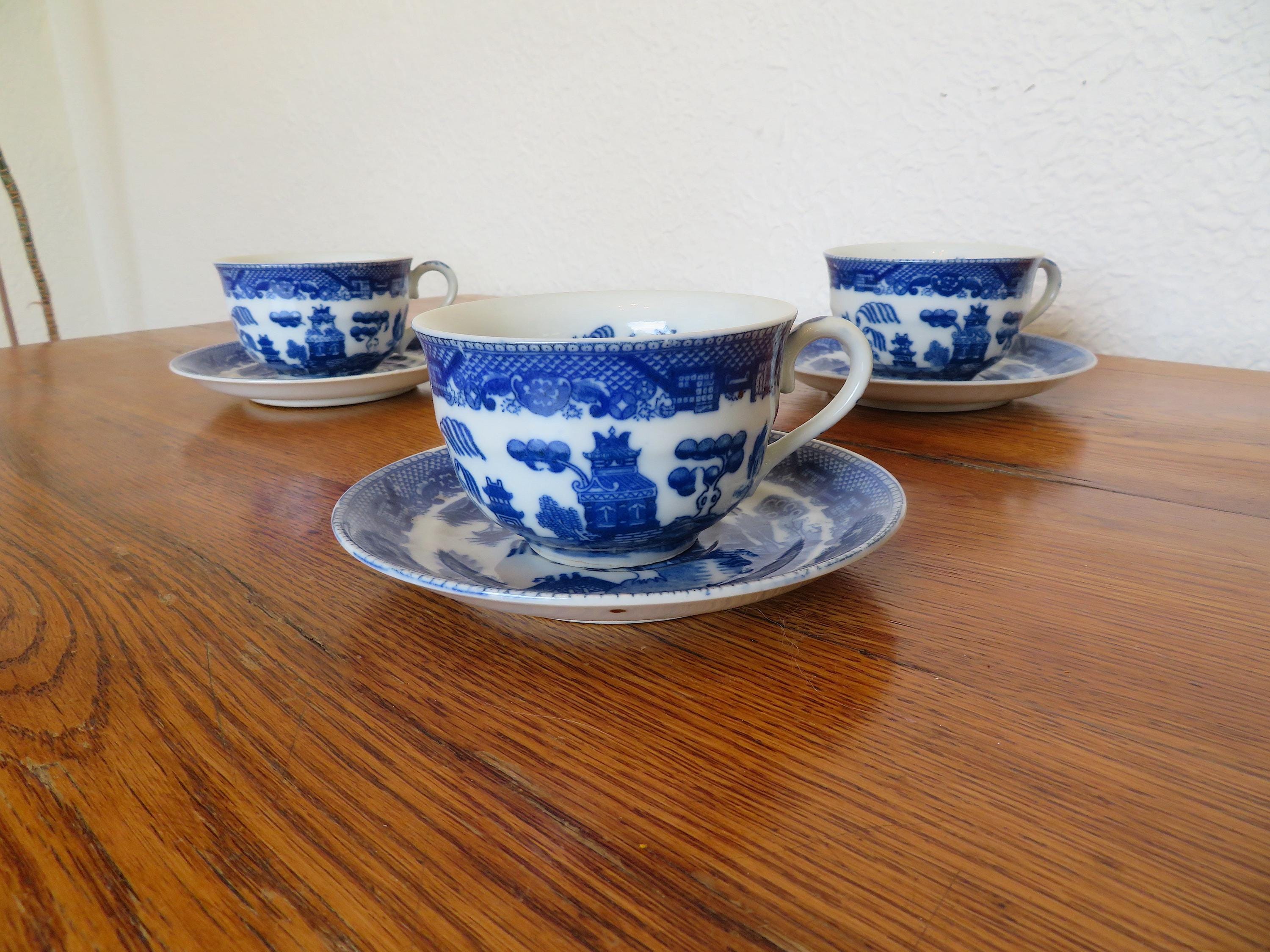Blue White Cup Saucer Japan Antique - Etsy