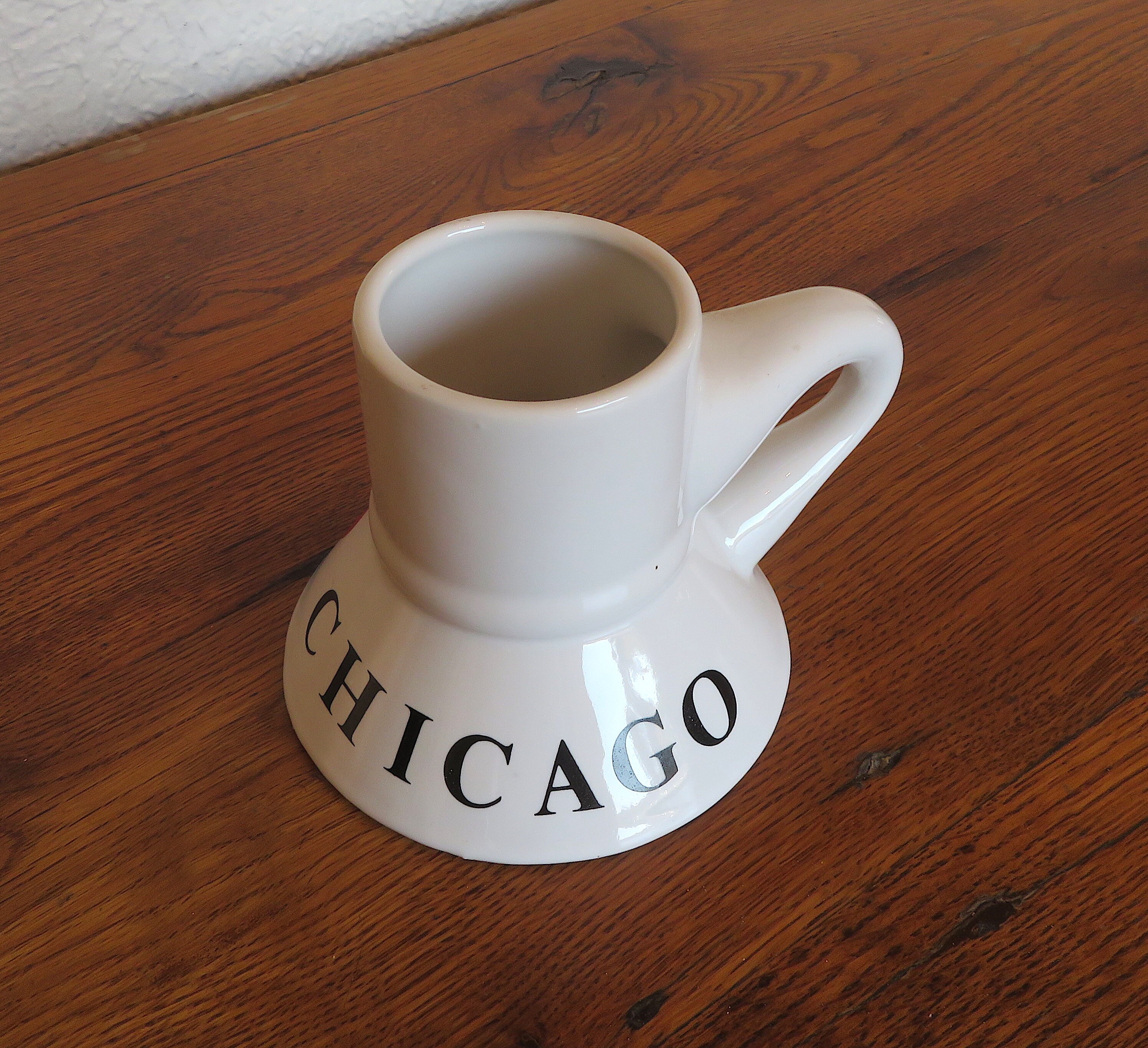 Vintage Travel Mug No Spill Wide Base Foam Bottom Ceramic 12oz Belly Mug I  Love Chicago 