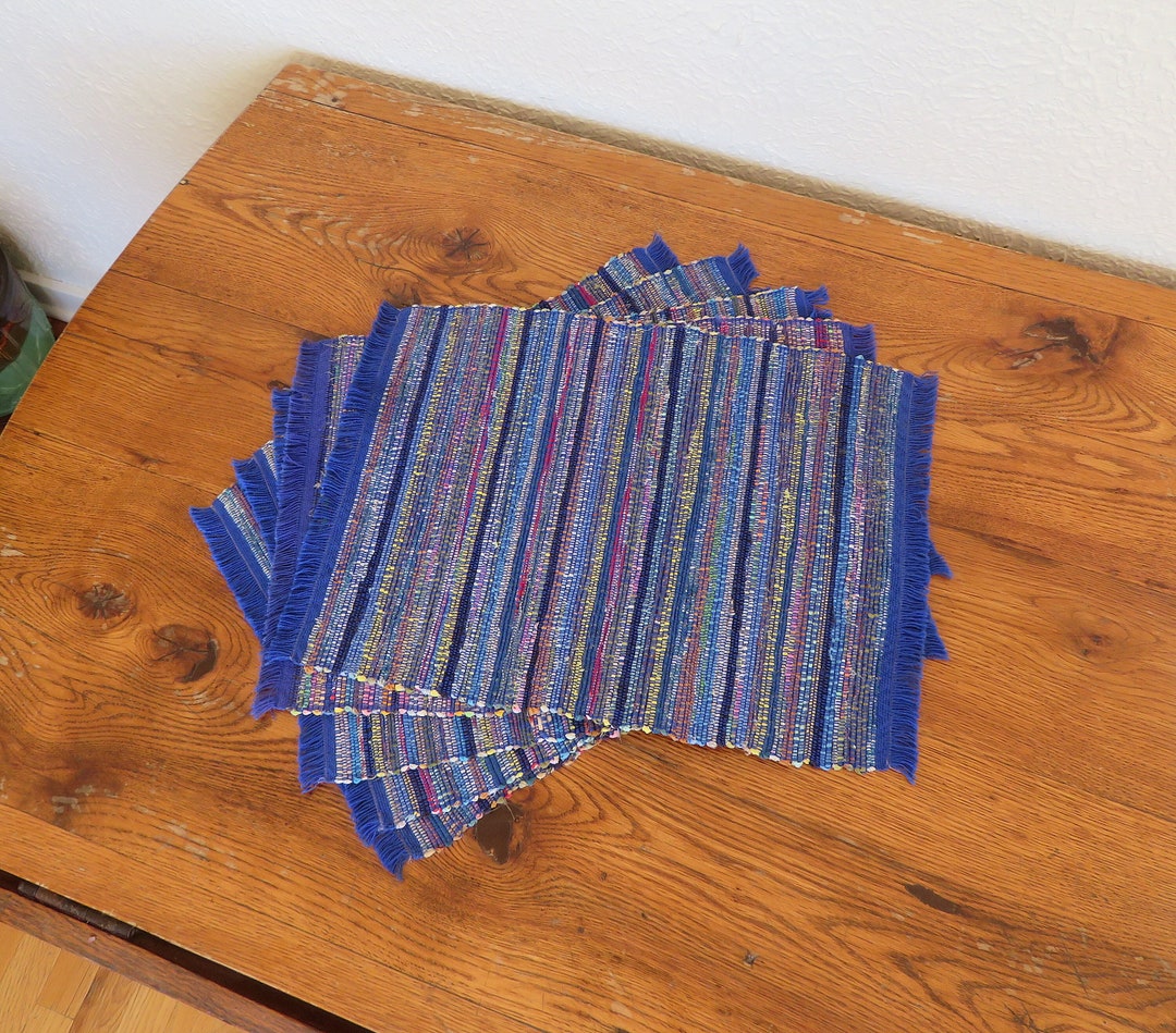 Vintage Woven Cotton Rag Rug Placemats Striped Set of 5 Etsy