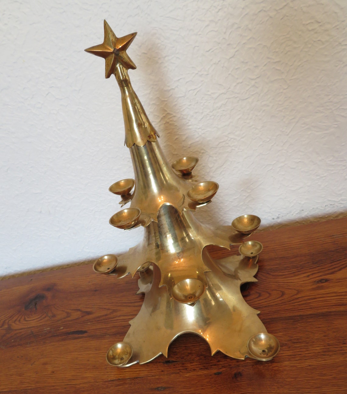 Vintage Brass Christmas Tree Round Candleholder Large Heavy Etsy