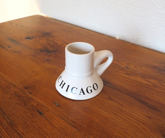 Vintage Travel Mug No Spill Wide Base Foam Bottom Ceramic 12oz Belly Mug I  Love Chicago 