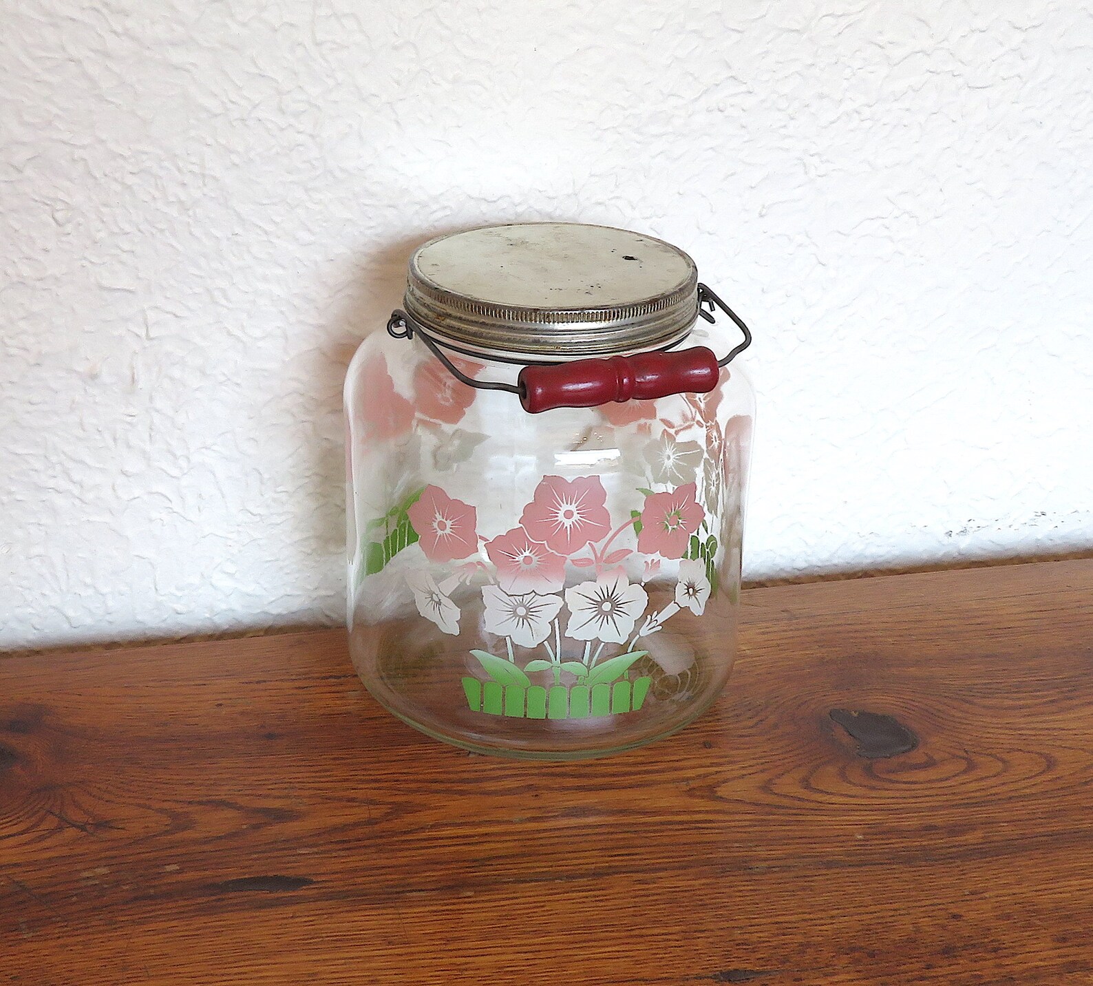 Vintage Glass Storage Jar with Lid Wire Bail and Wood Handle Etsy