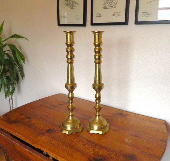Vintage Pair 23.5 Brass Altar Candlestick Holders Mexico Etsy