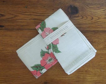 Vintage Linen Kitchen Towels Lot of 3 Floral Design Unused