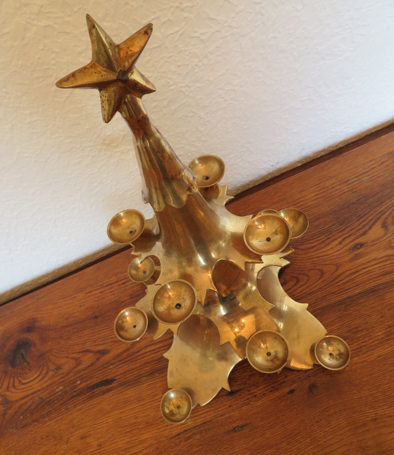 Vintage Brass Christmas Tree Round Candleholder Large Heavy Etsy