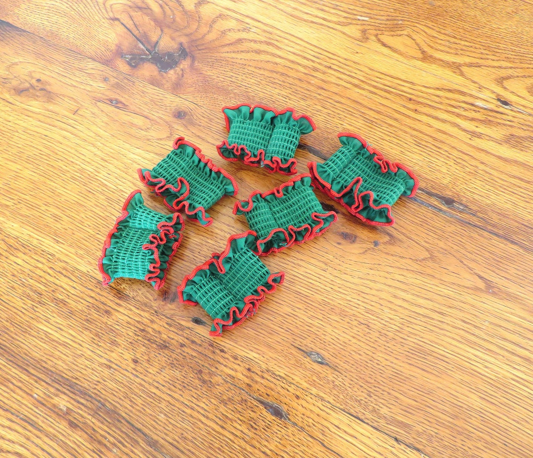 Vintage Christmas Napkin Rings Cloth Ruffled Elastic Set of 6 Etsy