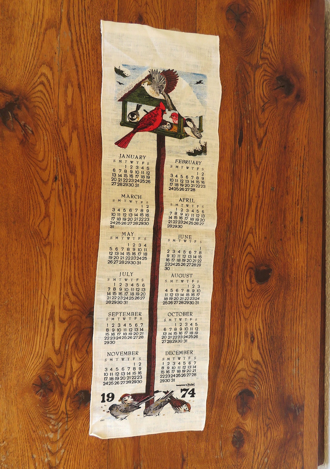 Vintage 1977 Year Linen Calendar Goldfinches Etsy