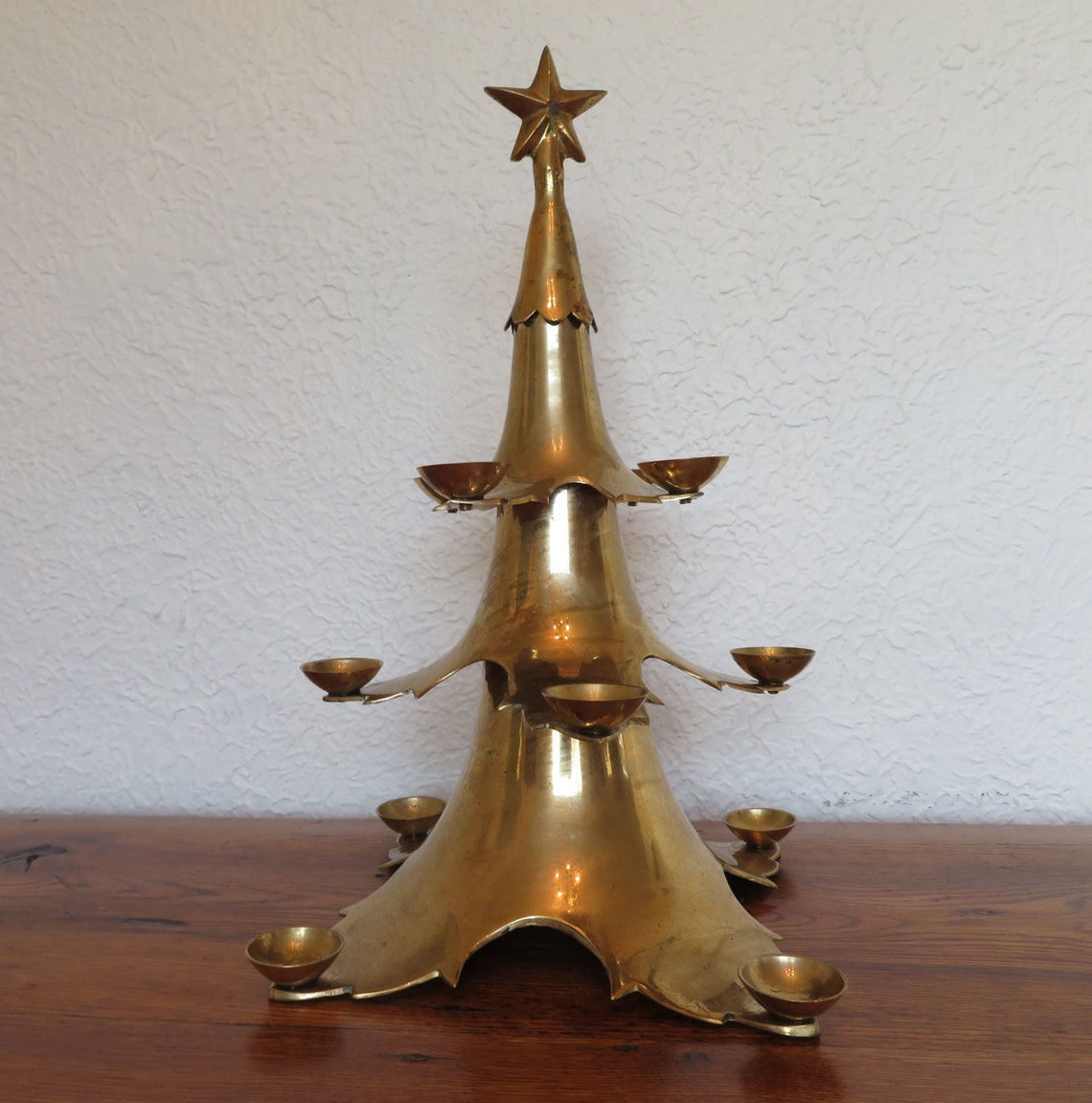 Vintage Brass Christmas Tree Round Candleholder Large Heavy Etsy