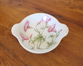 Vintage Pillivuyt Porcelain Pink Morning Glories Gratin Dish