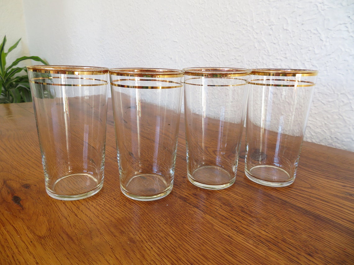 Vintage Libbey Gold Rim Tumbler Drinking Glasses Set of 4 Etsy